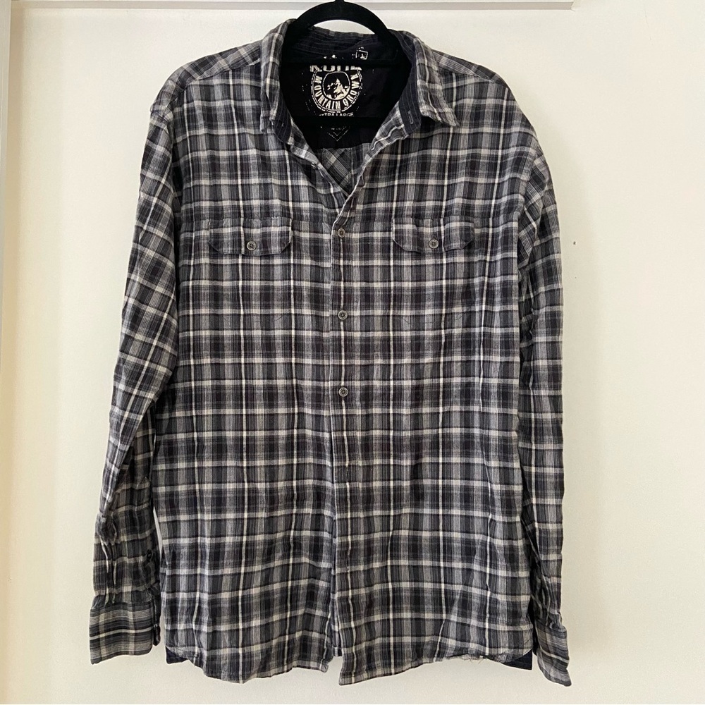 Kuhl Men’s Shirt Size XL Black Gray Plaid Outdoor Work Gorpcore Camp Grunge